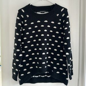 SHARAGANO Women's Navy Blue & White Polka Dot  Sweater Sz Small